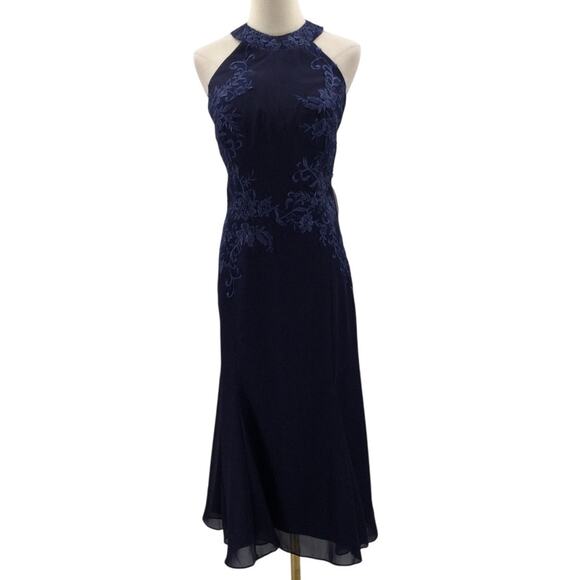 FORMAL 16 2X plus navy blue lace halter neck mother of bride midi dress NEW B46 - Picture 1 of 7